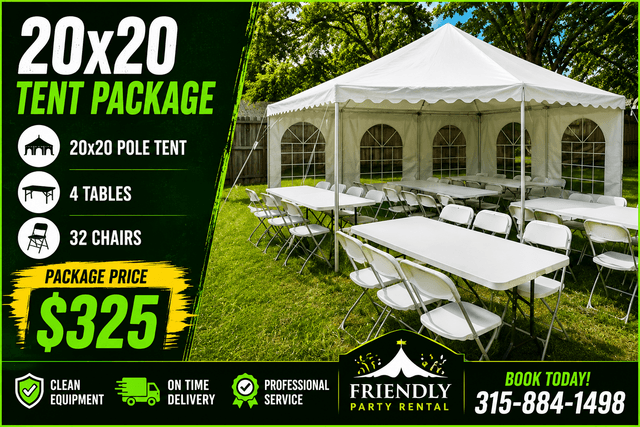 20x20 Tent Package – 4 Tables & 32 Chairs