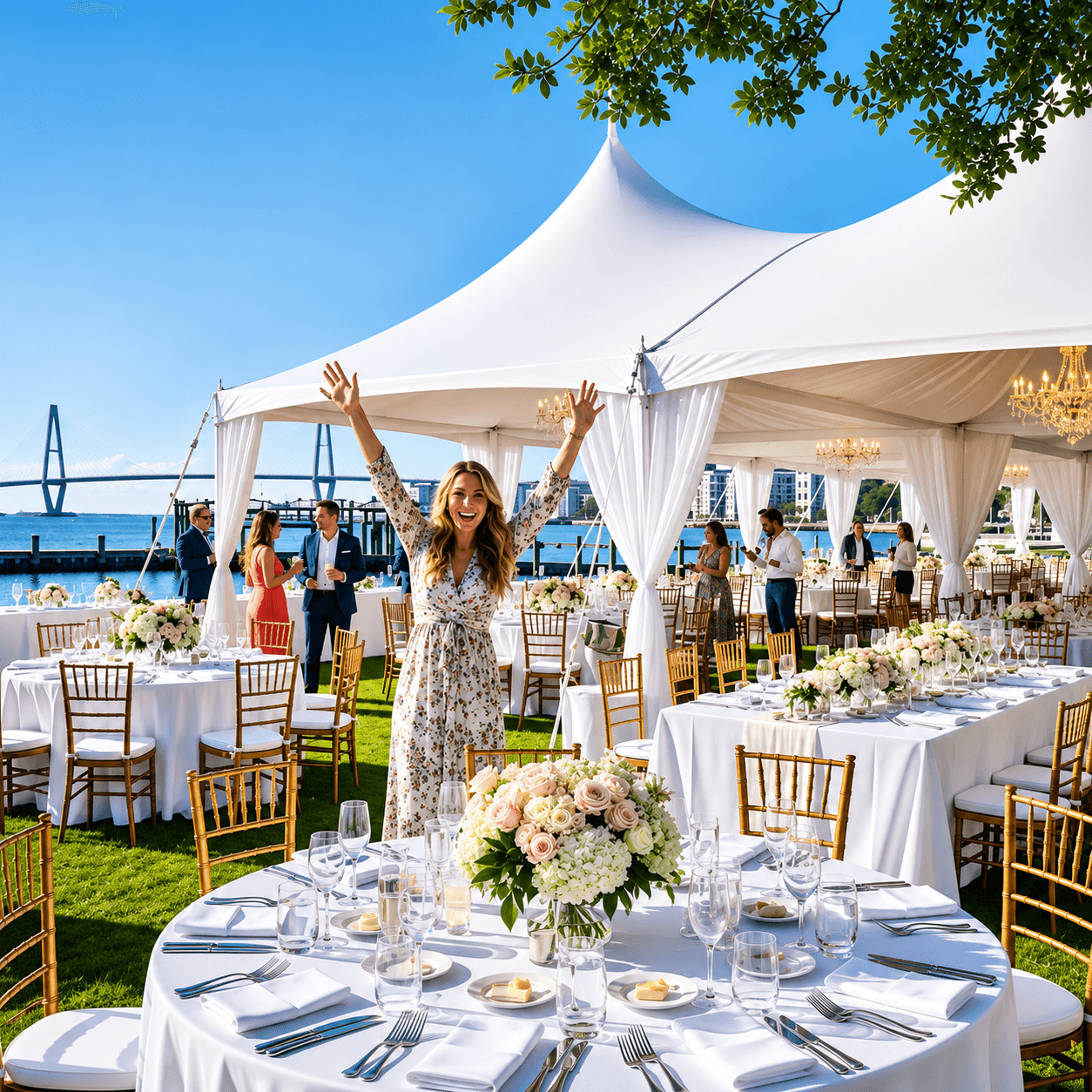 Outdoor ceremony seating arranged on a deck